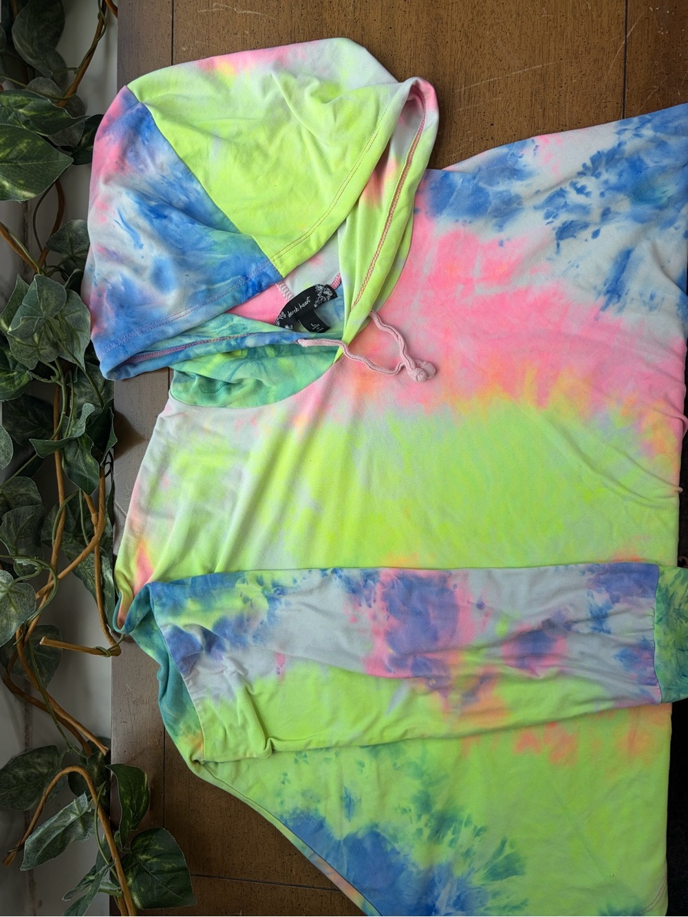 Tie Dye Hoodie Neon Pastel Lightweight Cropped Pullover Bright Rainbow Long Slee
